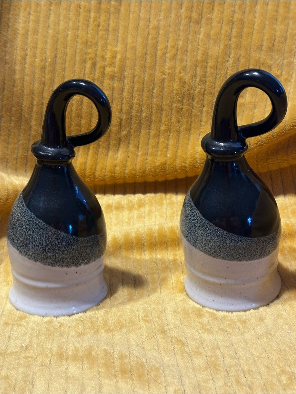 2 Studio Art Pottery Goblet Mug Hanging Cup Belt Loop Blue White Unique Pottery